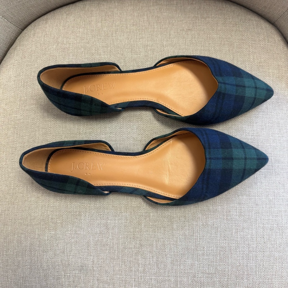 J. Crew Winter Holiday Plaid D'Orsay Flats. Size 6 - Picture 2 of 11